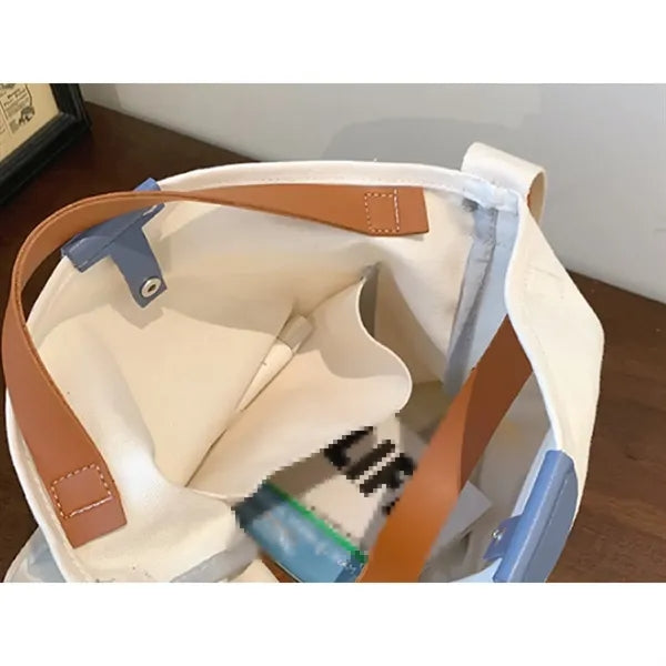 Spacious Patchwork Canvas Handbag with Adjustable Strap