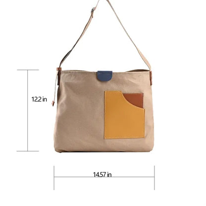 Spacious Patchwork Canvas Handbag with Adjustable Strap