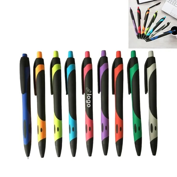 Classic Push Button Colorful Rubber Ballpoint Pen with Clip