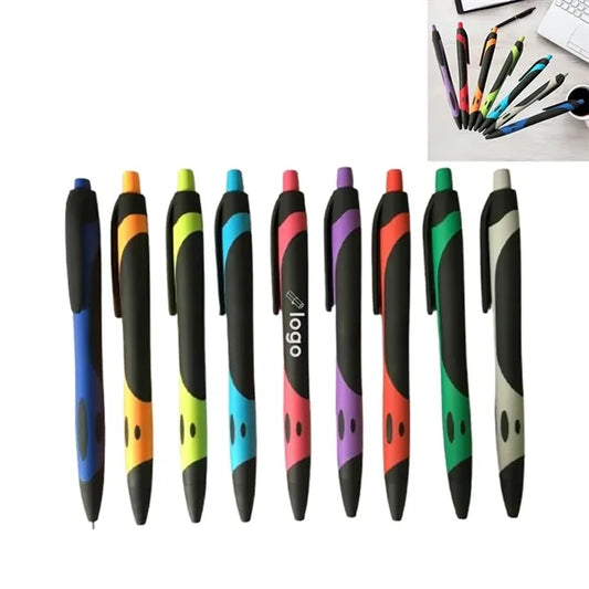 Classic Push Button Colorful Rubber Ballpoint Pen with Clip