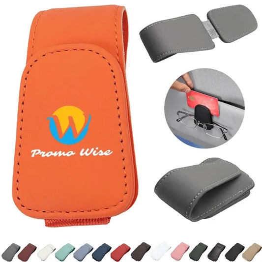 Magnetic PU Leather Car Sunglasses Holder with Card Storage