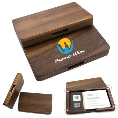 Magnetic Closure Black Walnut Portable Business Card Holder
