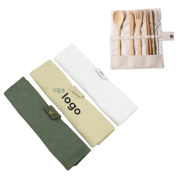 7in1 Travel Lightweight Bamboo Cutlery Set with Canvas Pouch