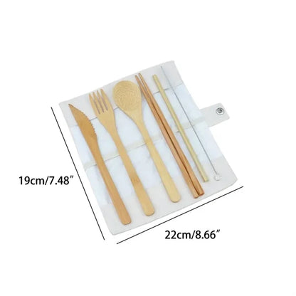 7in1 Travel Lightweight Bamboo Cutlery Set with Canvas Pouch