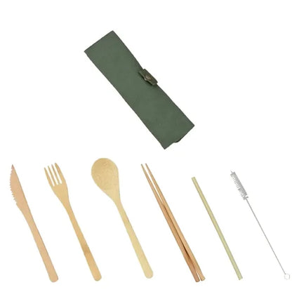 7in1 Travel Lightweight Bamboo Cutlery Set with Canvas Pouch