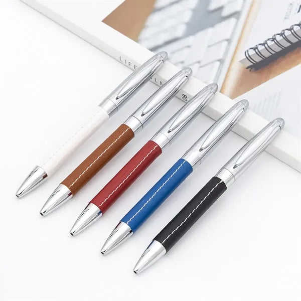 Anti-Slip Fine Point Twist PU Leather Wrapped Ballpoint Pen