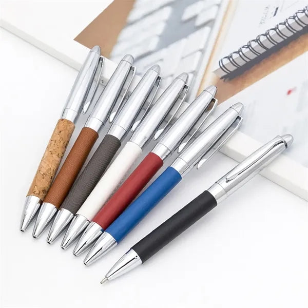 Anti-Slip Fine Point Twist PU Leather Wrapped Ballpoint Pen
