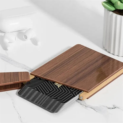 Compact Walnut Wood Magnetic Closure Business Card Holder