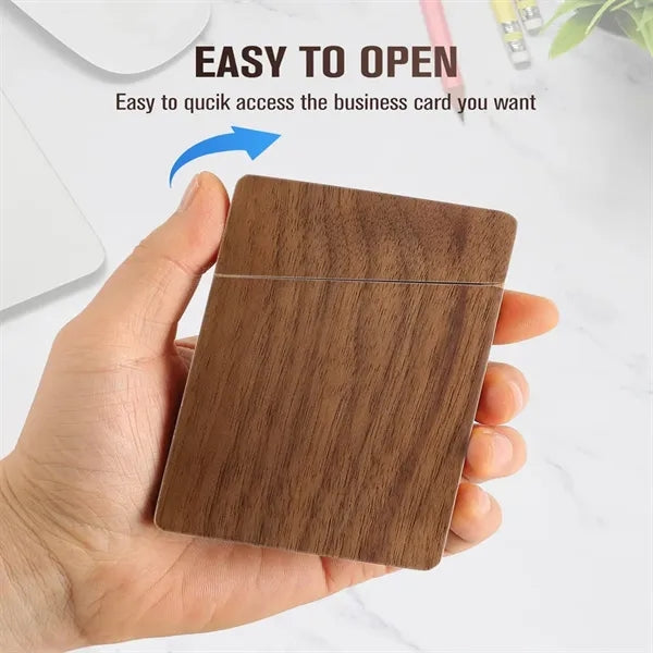 Compact Walnut Wood Magnetic Closure Business Card Holder