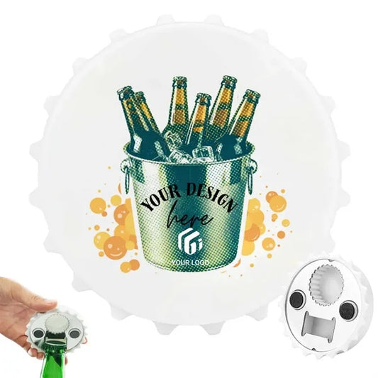 Stainless steel round magnetic beer cap bottle opener