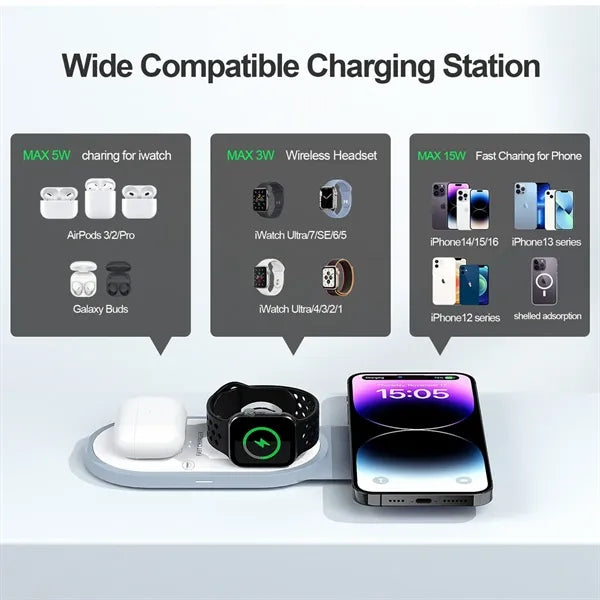 3-in-1 Foldable Magnetic Wireless Charger with LED Light