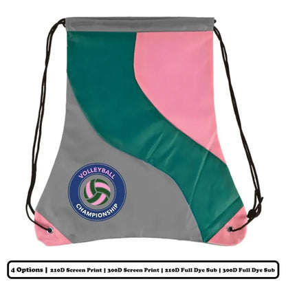Multi-Panel Swiggly Colorblock Polyester Drawstring Bag w/