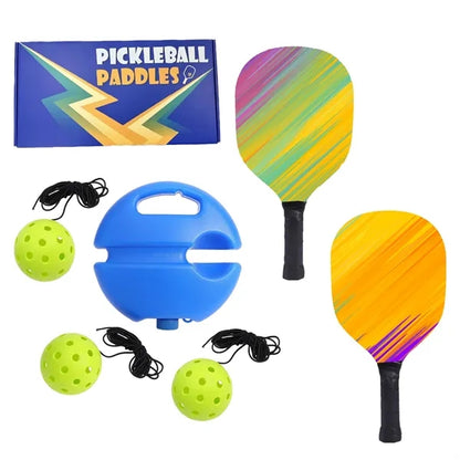 Wooden Pickleball Set w/ Rebound Trainer & Colorful Box