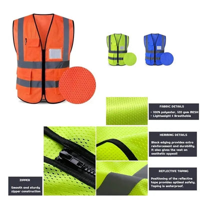 VISIPRO Front-Zip Reflective Safety Vest With Pockets - Mesh