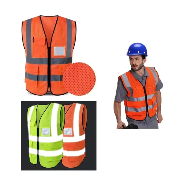 VISIPRO Front-Zip Reflective Safety Vest With Pockets - Mesh