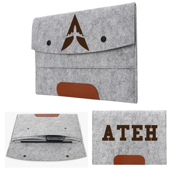 Felt Laptop Sleeve with PU Accent and 2-Button Closure