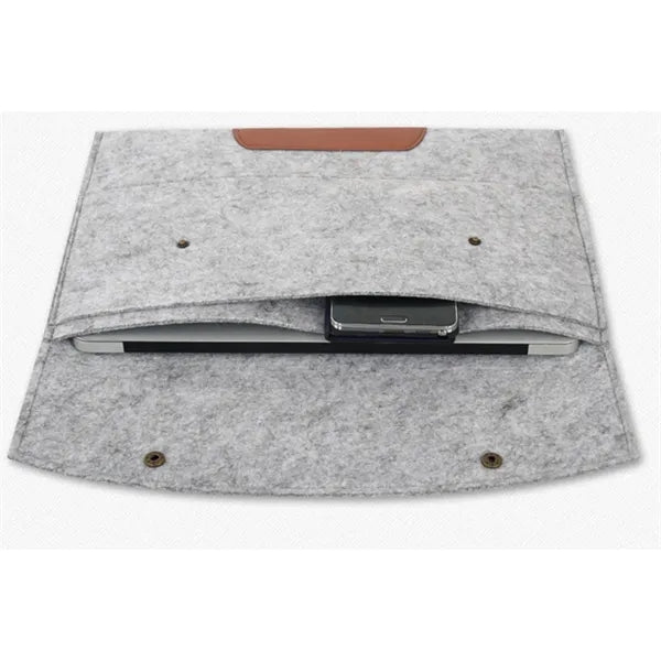 Felt Laptop Sleeve with PU Accent and 2-Button Closure
