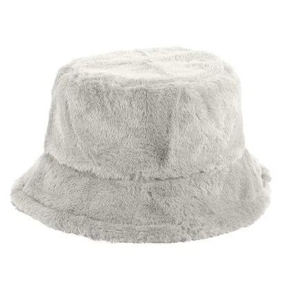 Solid Color Faux Fur Bucket Hat with Custom Logo