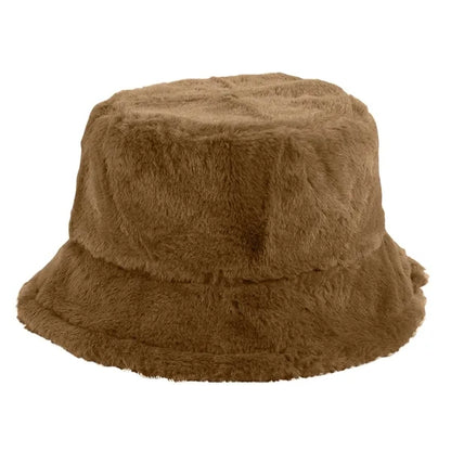 Solid Color Faux Fur Bucket Hat with Custom Logo