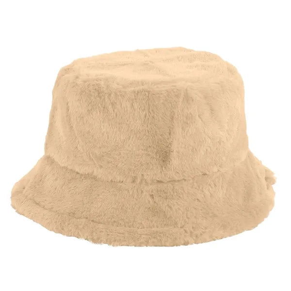 Solid Color Faux Fur Bucket Hat with Custom Logo