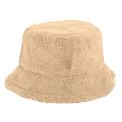 Solid Color Faux Fur Bucket Hat with Custom Logo