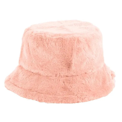 Solid Color Faux Fur Bucket Hat with Custom Logo