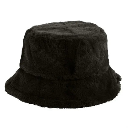 Solid Color Faux Fur Bucket Hat with Custom Logo