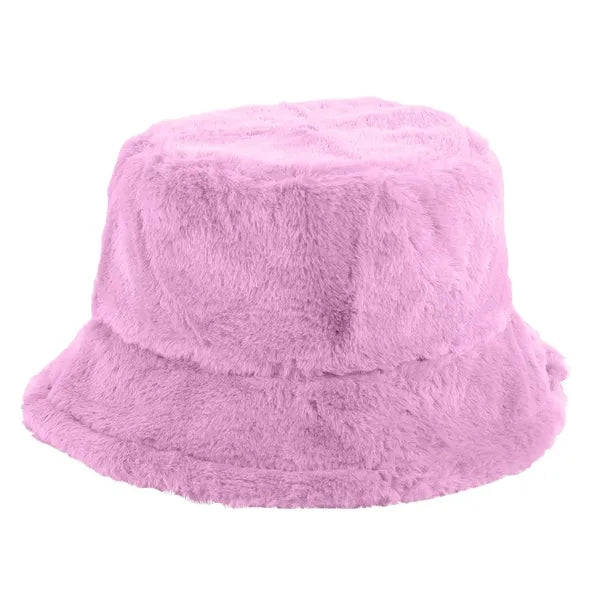 Solid Color Faux Fur Bucket Hat with Custom Logo