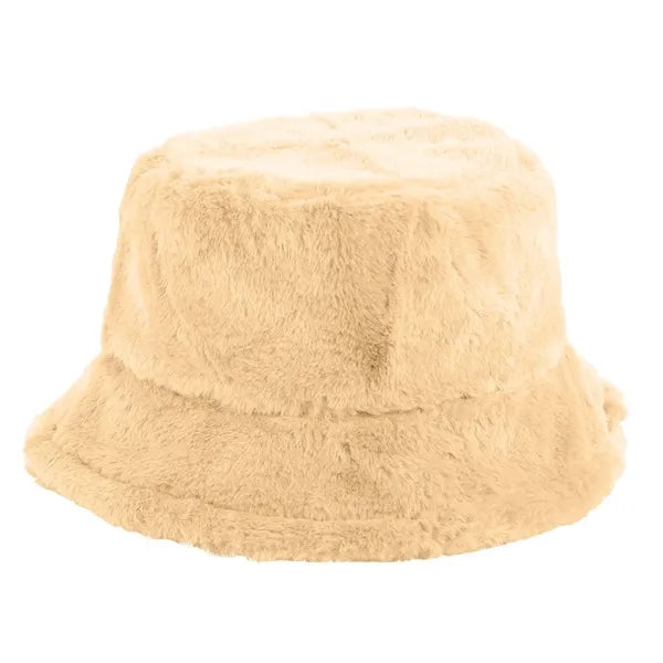 Solid Color Faux Fur Bucket Hat with Custom Logo