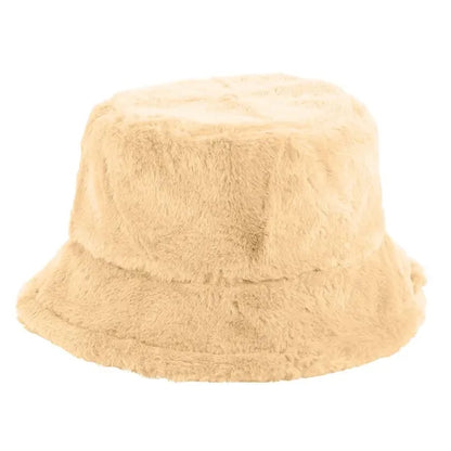 Solid Color Faux Fur Bucket Hat with Custom Logo