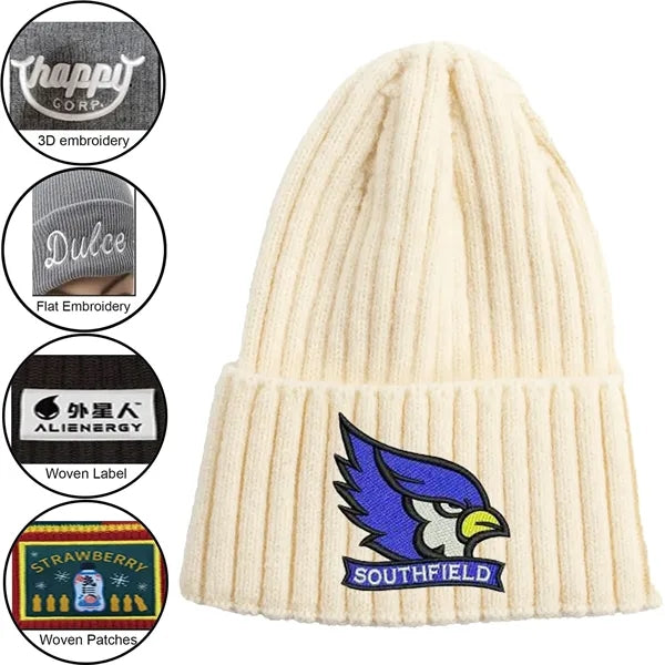 Striped Cuffed Knitted Beanie With Custom Logo