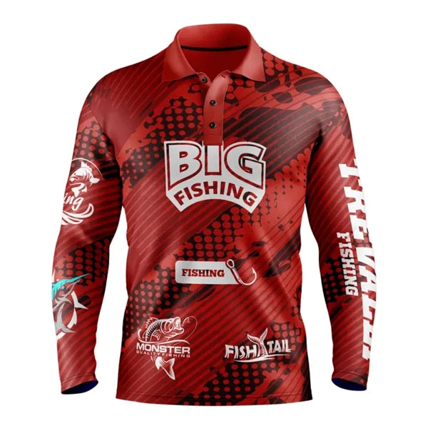 Unisex & Kids' Sublimation Long Sleeve Fishing Henley - 165G