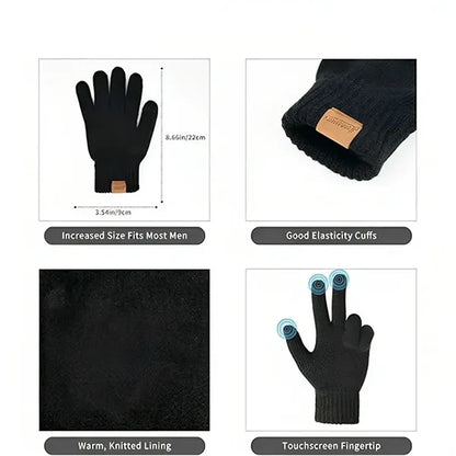 Winter Knit Hat Touchscreen Glove Scarf Set for Men Women
