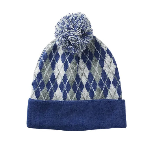 Diamond Knit Beanie with Pompom & Cuff