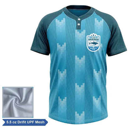 Sublimation UPF Mesh 2-Button Baseball Henley - Men Women