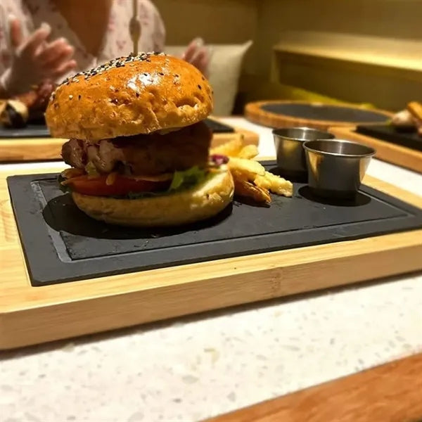 Bamboo Serving Board with Slate & Dipping Bowl