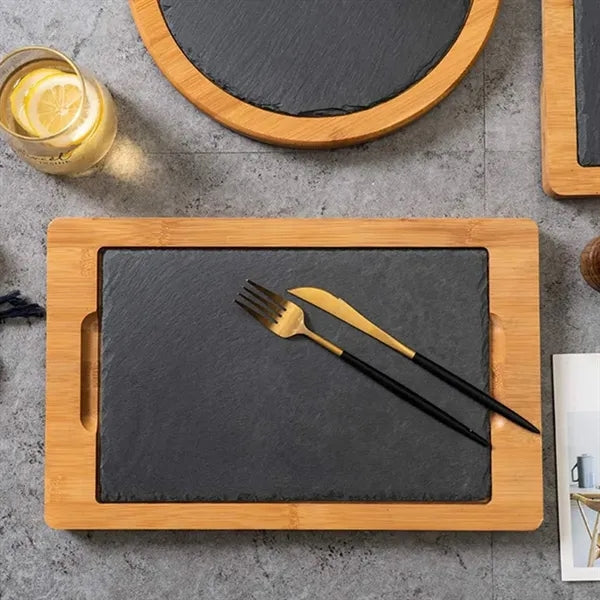 Bamboo Serving Board with Slate & Dipping Bowl