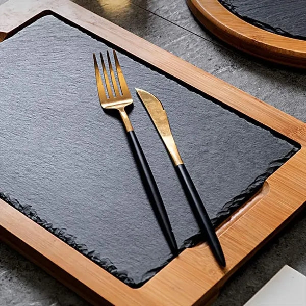 Bamboo Serving Board with Slate & Dipping Bowl