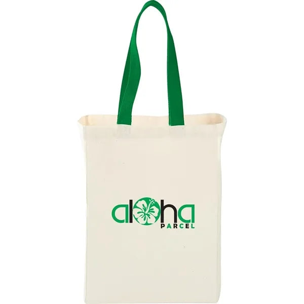 Cotton Canvas Grocery Tote W/ Colored Handles (10 x 14 x 5)