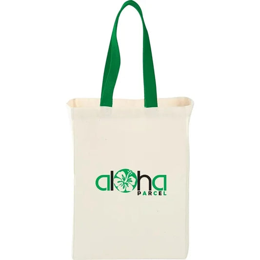 Cotton Canvas Grocery Tote W/ Colored Handles (10 x 14 x 5)