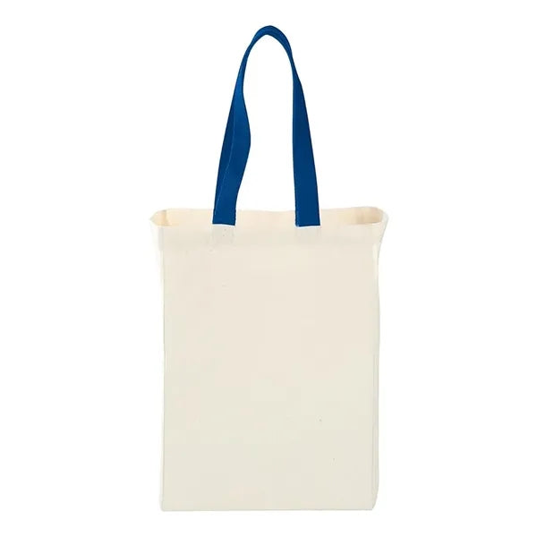 Cotton Canvas Grocery Tote W/ Colored Handles (10 x 14 x 5)