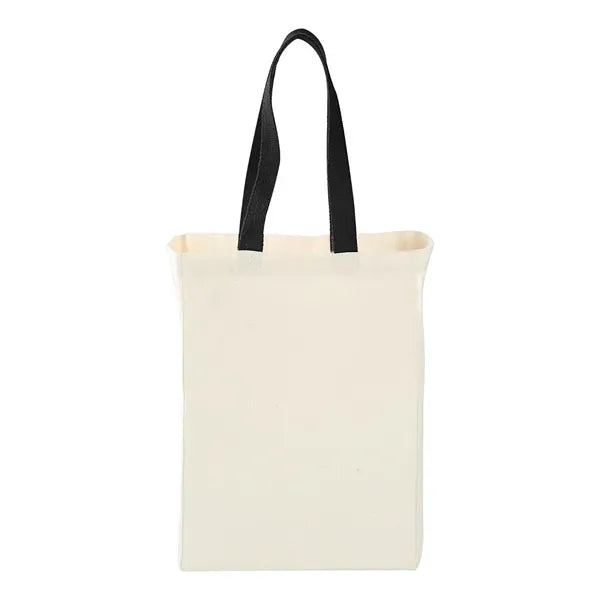 Cotton Canvas Grocery Tote W/ Colored Handles (10 x 14 x 5)