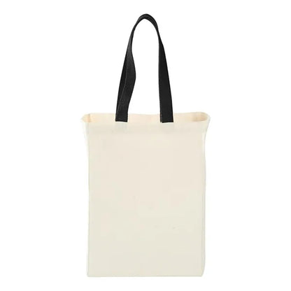 Cotton Canvas Grocery Tote W/ Colored Handles (10 x 14 x 5)