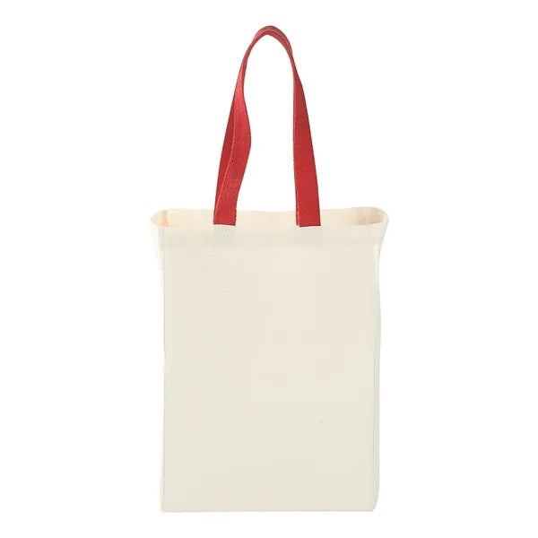 Cotton Canvas Grocery Tote W/ Colored Handles (10 x 14 x 5)