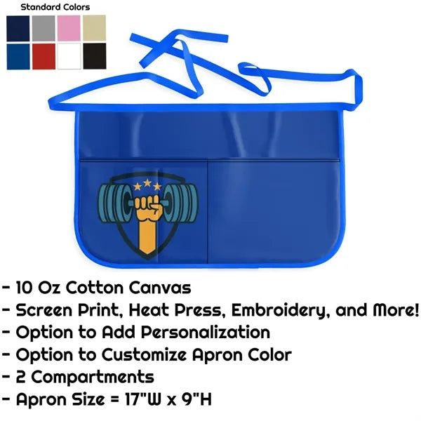 Cotton Canvas Waist Apron w/ 2 Compartments - 17"W x 9"L