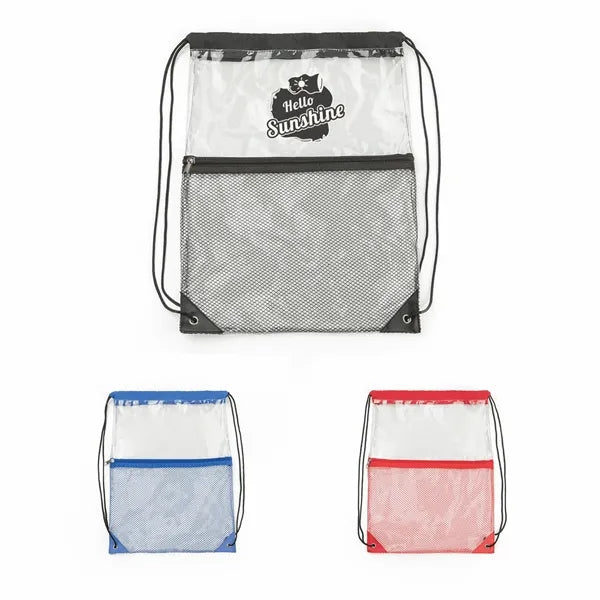 ClearPass Drawstring Bag  w/ Zipper Front Pocket