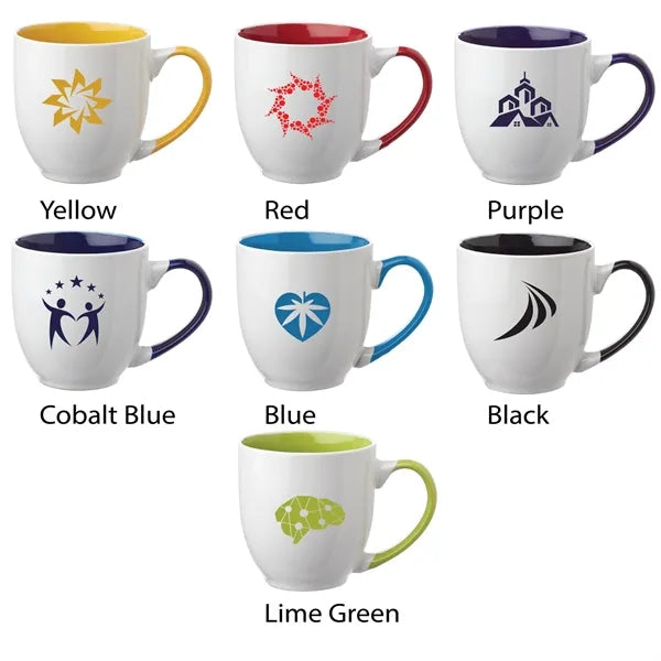 Two-Tone Bistro Style Ceramic Mug with Contrasting Handle,
