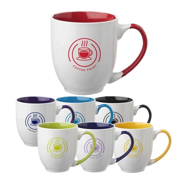 Two-Tone Bistro Style Ceramic Mug with Contrasting Handle,