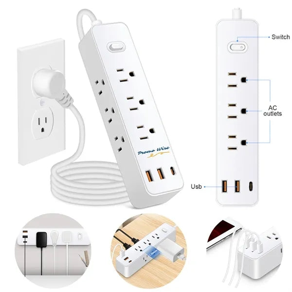 6-in-1 Charging Station with 3 AC Outlets and 2 USB Ports