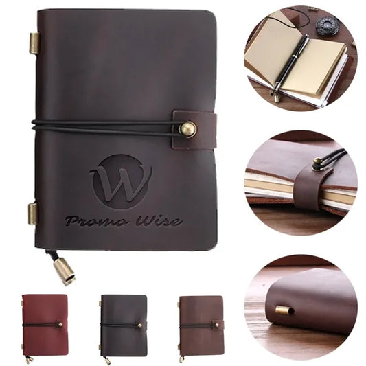 Refillable Genuine Leather Travel Notebooks w/ Elastic Rope